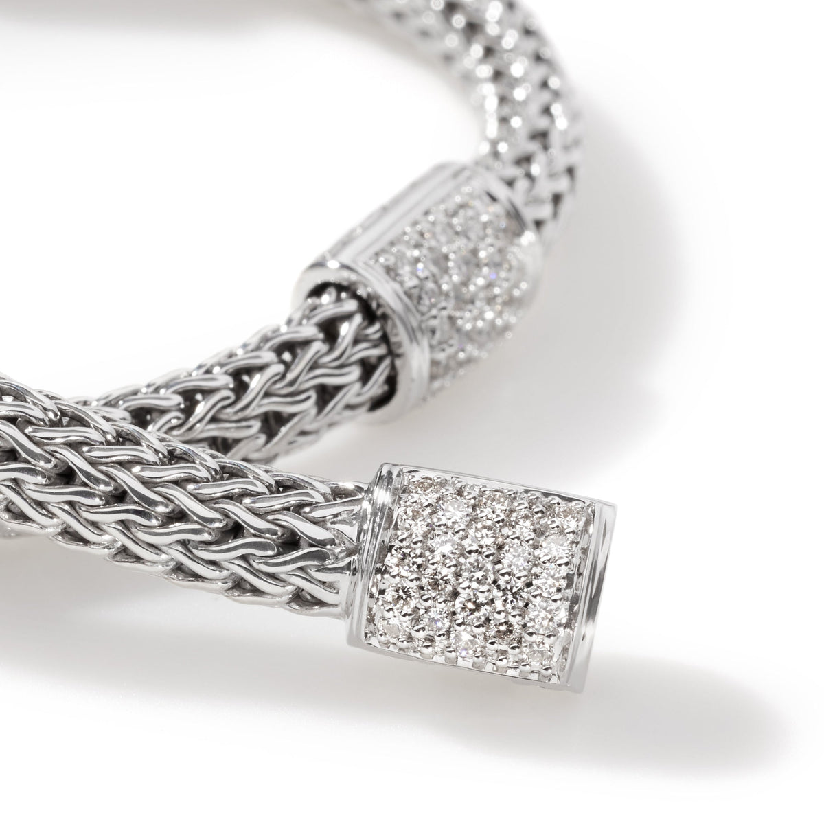 Silver Classic Chain Bracelet With Four Diamond Stations — detail view