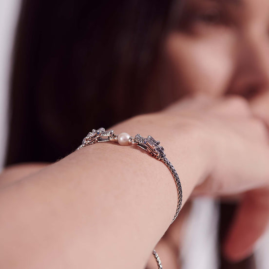 Naga Pull Through Bracelet, Silver, Pearl