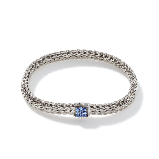 John Hardy Classic Chain 6.5 Mm Bracelet With Blue Sapphire Pusher Clasp , Size Small — product view