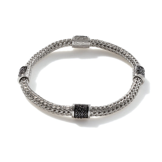 Classic Chain 5 Mm Bracelet With Four Black Sapphire Stations , Size Medium