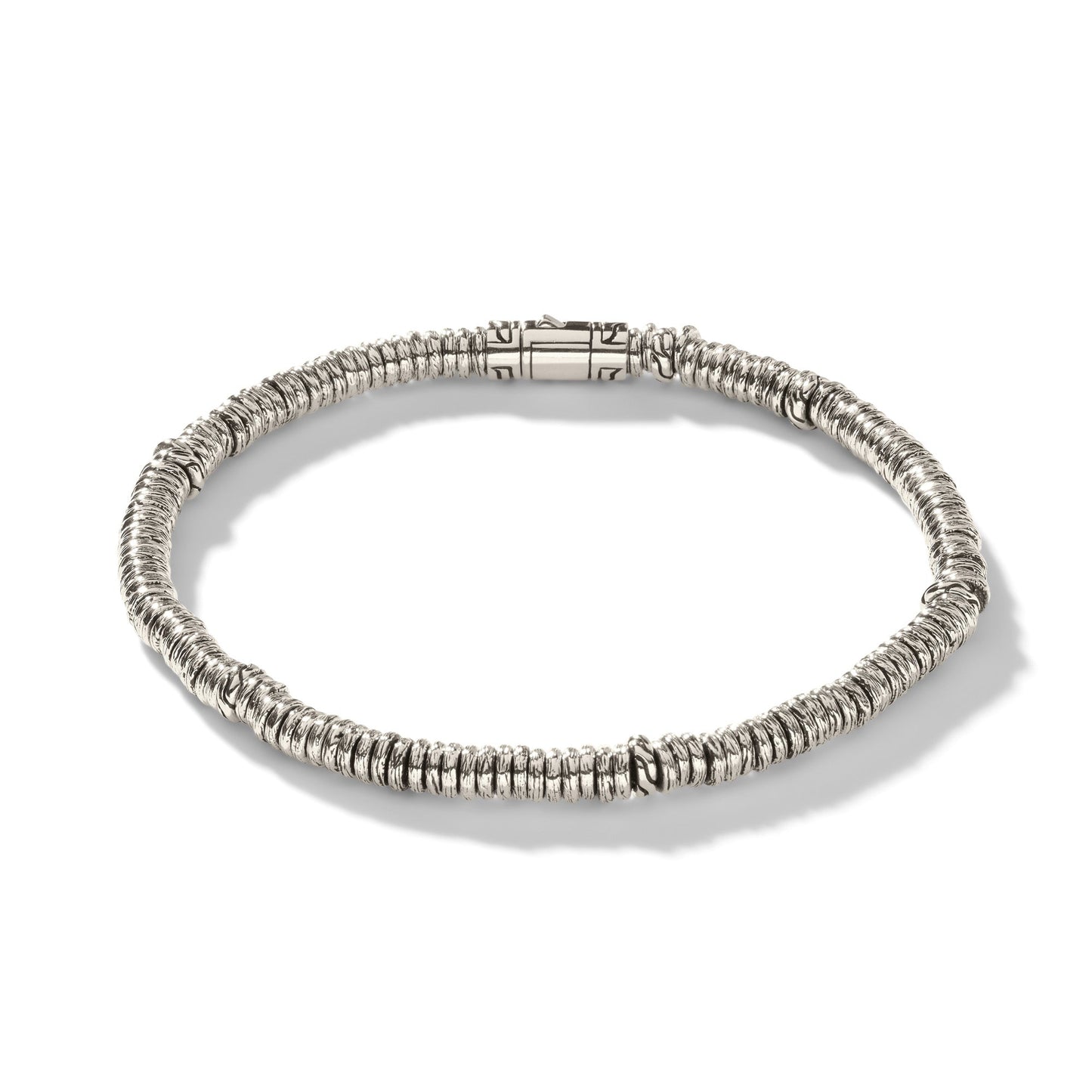 Heishi 4 Mm Bracelet With Silver Beads And Silver Pusher Clasp, Size Large