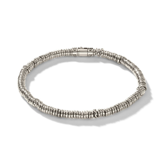 Heishi 4 Mm Bracelet With Silver Beads And Silver Pusher Clasp, Size Large