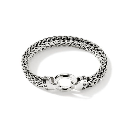 Silver 11 Mm Curb Link Station  Bracelet With Pusher Clasp , Size Large