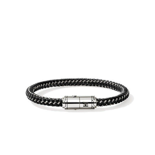 6mm Braided Leather Bracelet With Silver Pusher Clasp , Size Large