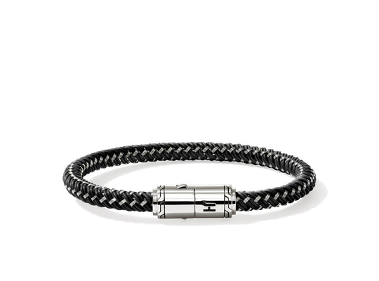 6mm Braided Leather Bracelet With Silver Pusher Clasp , Size Large