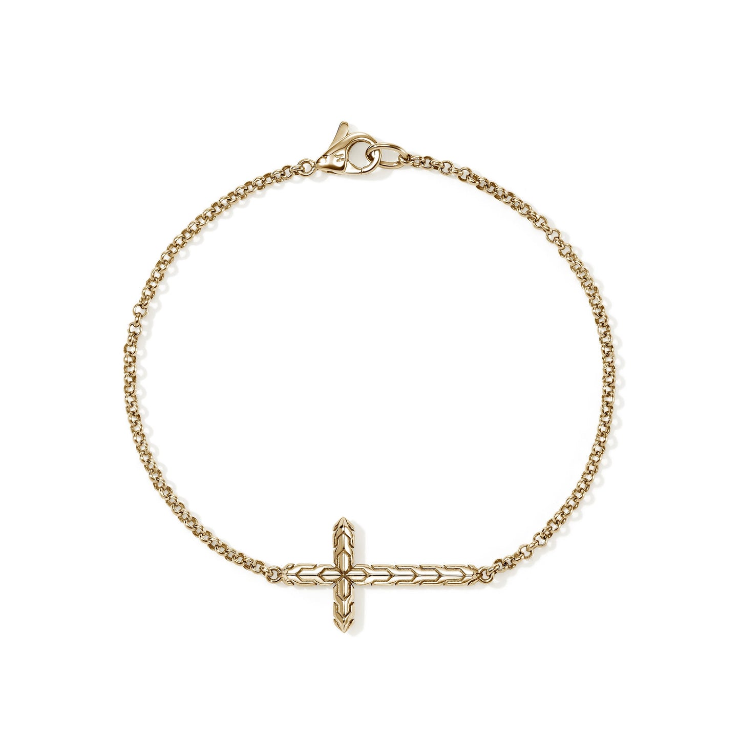 JH Essentials 14KY Spiritual 2 mm Mini Rolo Chain Cross Bracelet , Size Medium