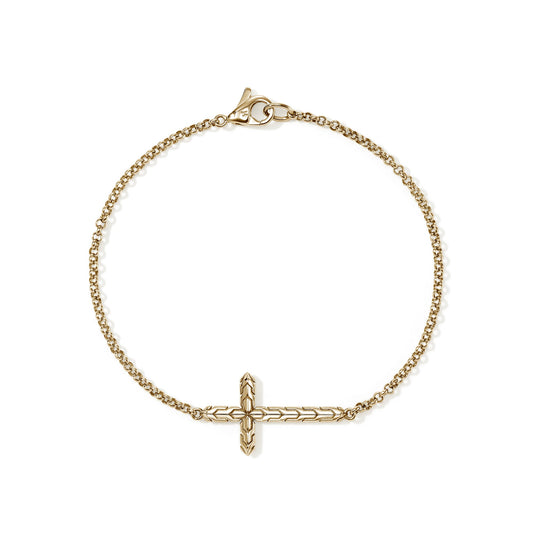 JH Essentials 14KY Spiritual 2 mm Mini Rolo Chain Cross Bracelet , Size Medium