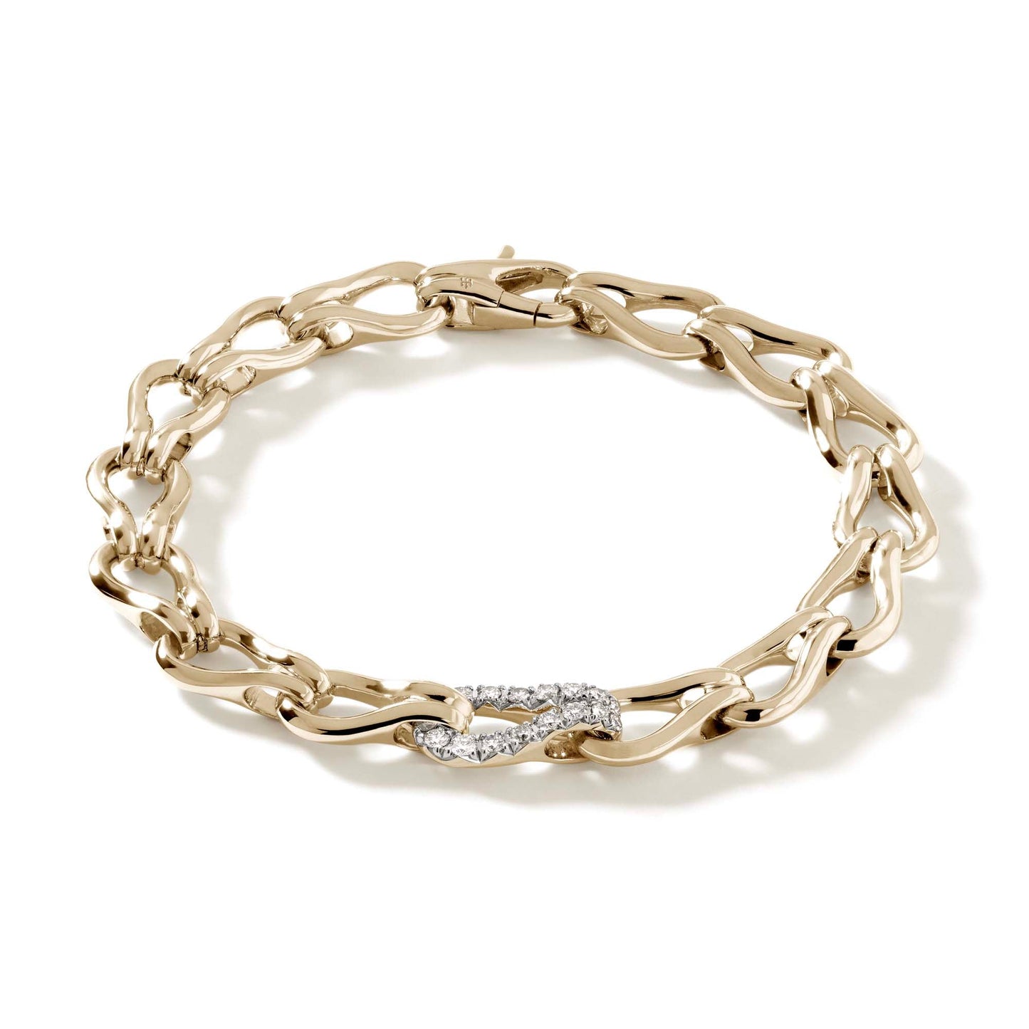 14KY Bamboo Collection 8.5 Mm Bracelet With Center Diamond Link