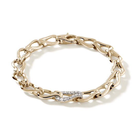 14KY Bamboo Collection 8.5 Mm Bracelet With Center Diamond Link