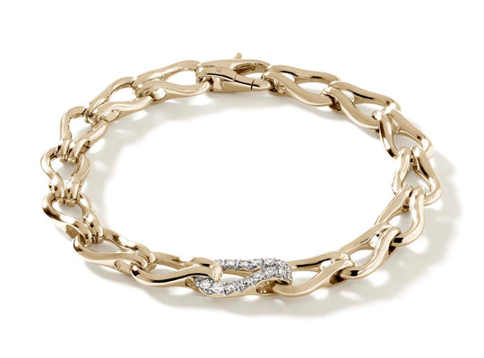 14KY Bamboo Collection 8.5 Mm Bracelet With Center Diamond Link