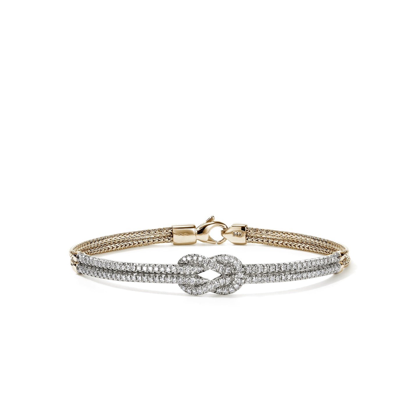 Essentials 14KY 1.8 Mm Bracelet With Pave Diamond Clasp , Size Medium   0.24 Ct  Diamonds