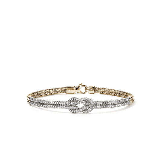Essentials 14KY 1.8 Mm Bracelet With Pave Diamond Clasp , Size Medium   0.24 Ct  Diamonds