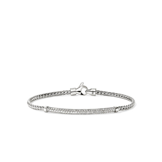 Silver Classic Chain Collection 2.5 Mm Bracelet With Center Diamond Bar