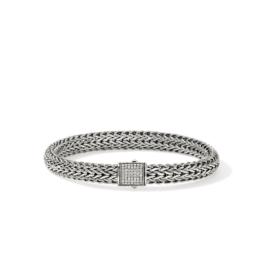 John Hardy Icon Silver Diamond Pave Medium Bracelet
