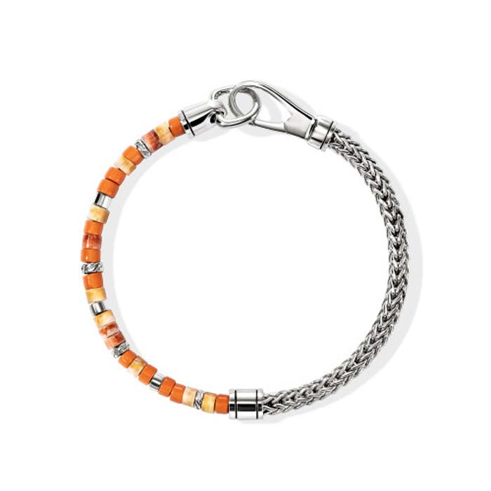 Heishi Bracelet, Sterling Silver, Hardstones - Orange Oyster Shell