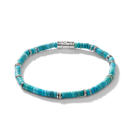 Heishi 4 Turquoise Bead Bracelet With Silver Pusher Clasp , Size Large