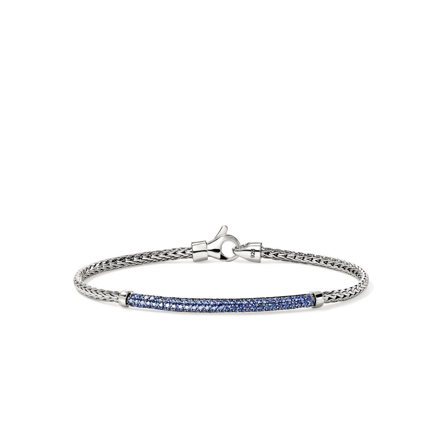Essentials 2.5 Mm Silver Bracelet With Blue Sapphire Center Bar , Size Small