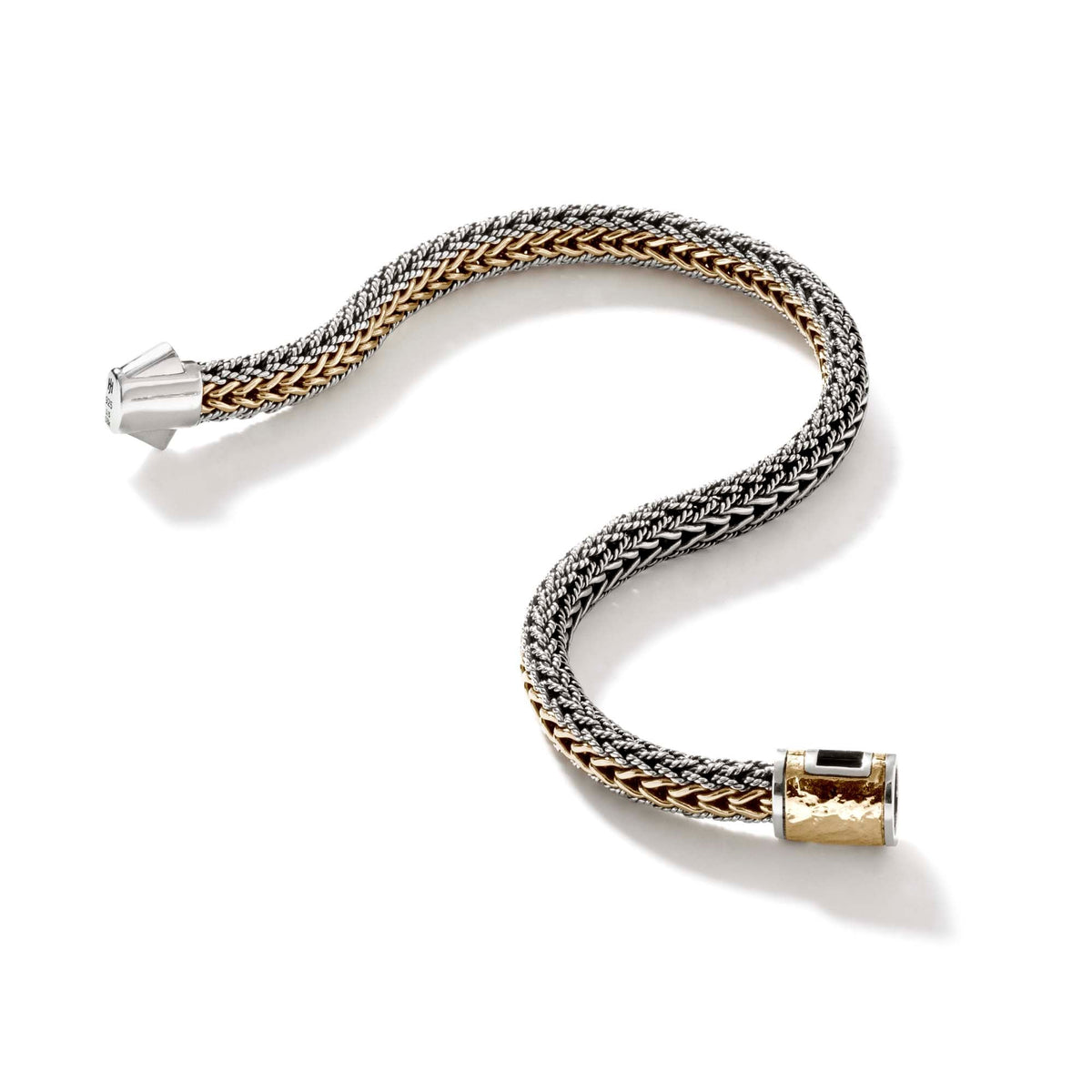 John Hardy Reversible 18KY And Silver To All Silver 7 Mm Bracelet , Size Large — detail view 3
