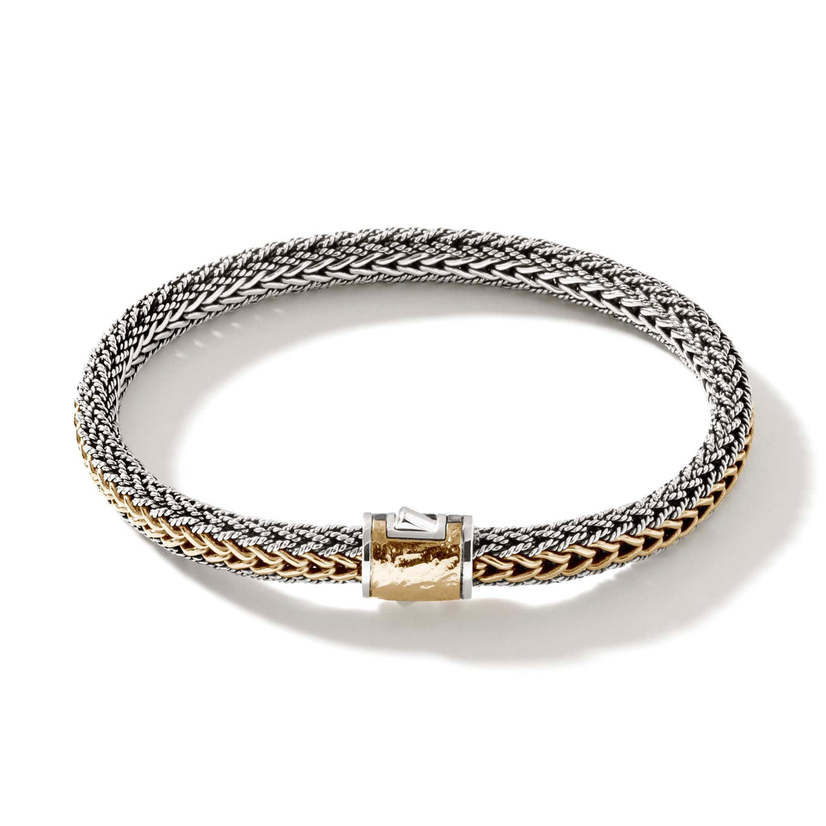 John Hardy Reversible 18KY And Silver To All Silver 7 Mm Bracelet , Size Large — product view