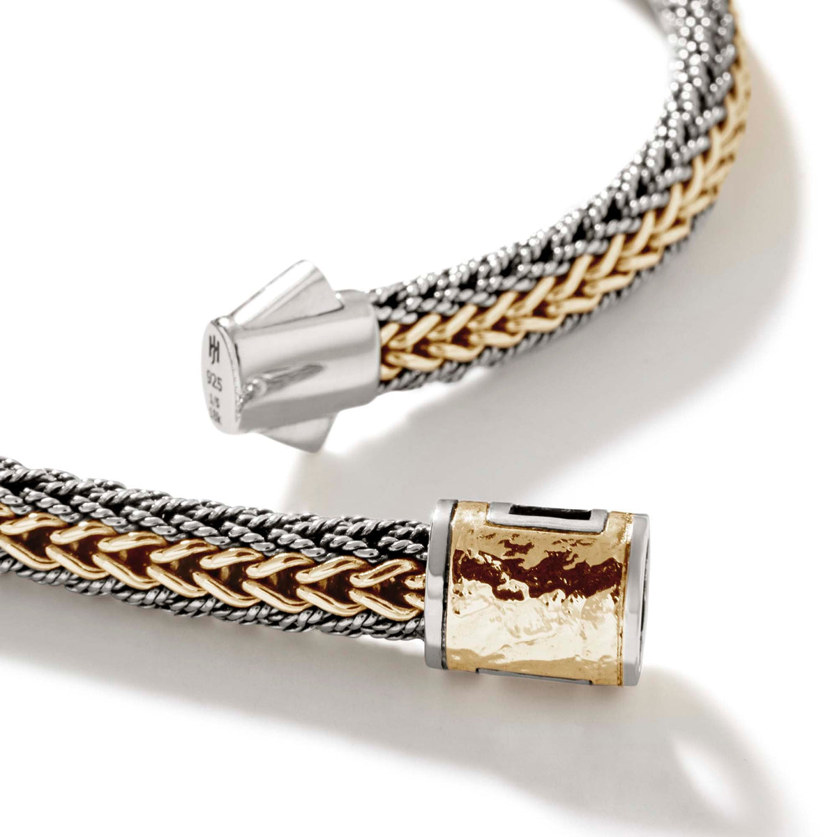 John Hardy Reversible 18KY And Silver To All Silver 7 Mm Bracelet , Size Large — detail view 2
