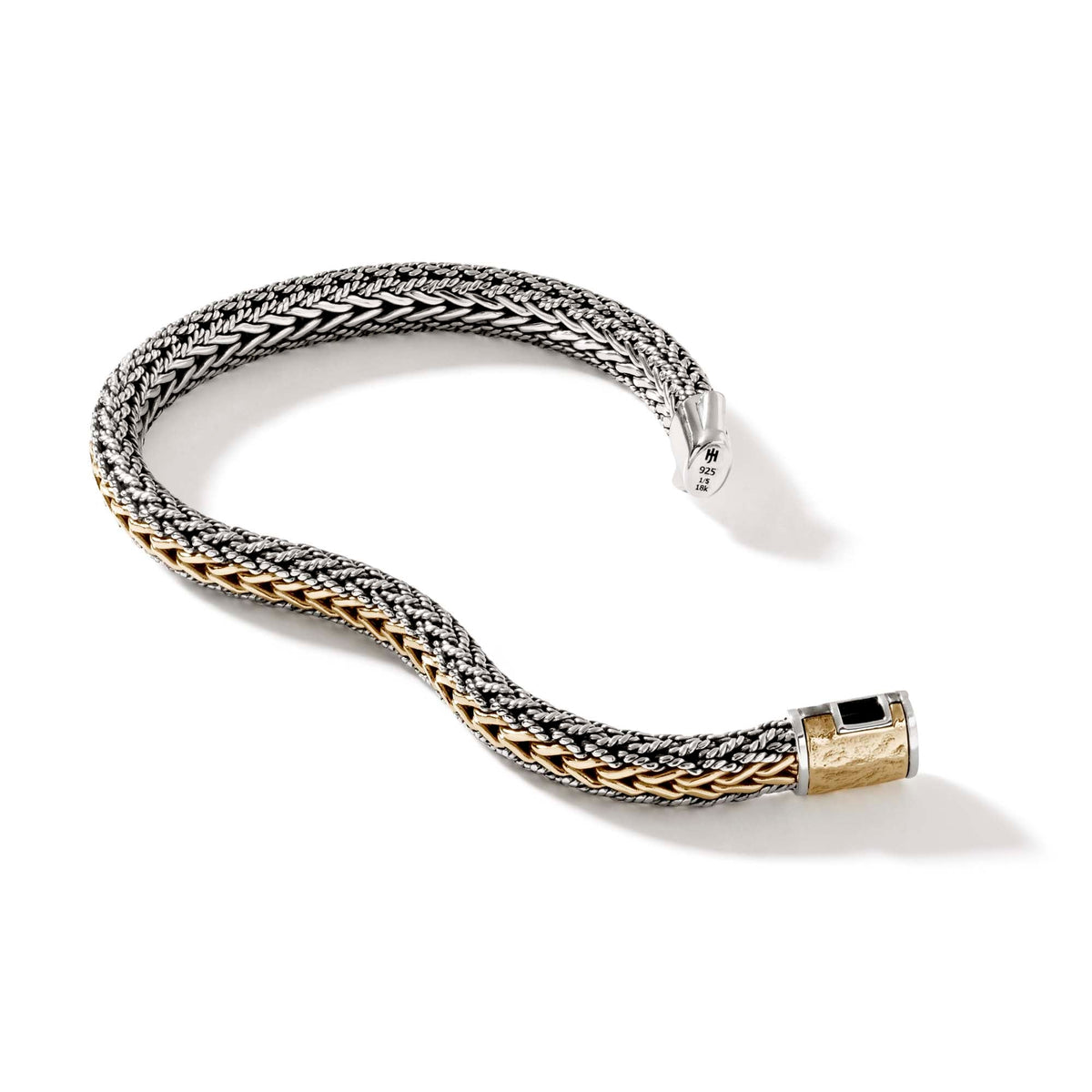John Hardy Reversible 18KY And Silver To All Silver 8 Mm Bracelet , Size Large — detail view 3