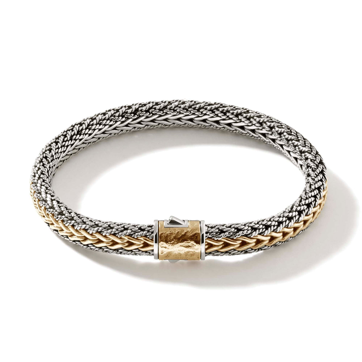 John Hardy Reversible 18KY And Silver To All Silver 8 Mm Bracelet , Size Large — product view