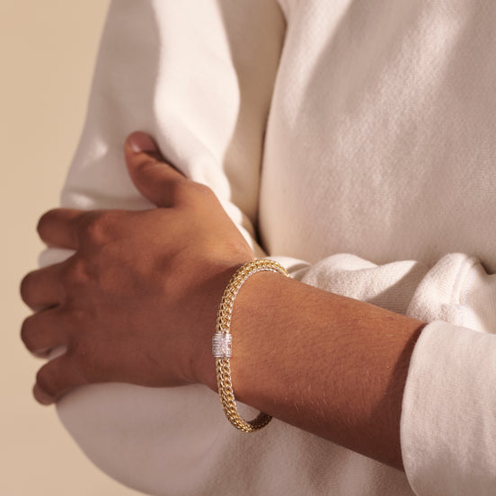 Icon Bracelet, Reversible, Gold, Sterling Silver, Diamonds, 5MM