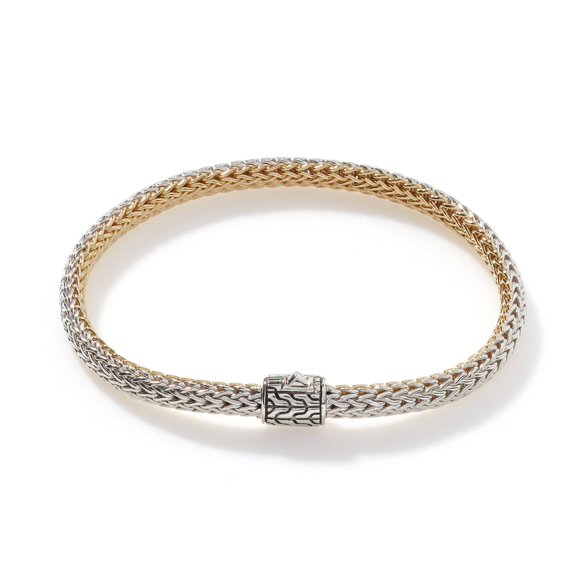 John Hardy Icon 18KY 5 Mm Bracelet With Pave Diamond Pusher Clasp Reversible To All Silver — product view