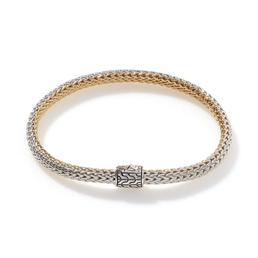 John Hardy Icon 18KY 5 Mm Bracelet With Pave Diamond Pusher Clasp Reversible To All Silver — product view
