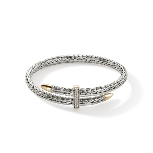John Hardy Spear 14K Gold & Silver Diamond Bypass Cuff