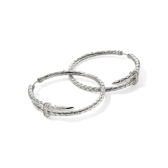 Spear Hoop Earring, Sterling Silver, Diamonds, 40MM