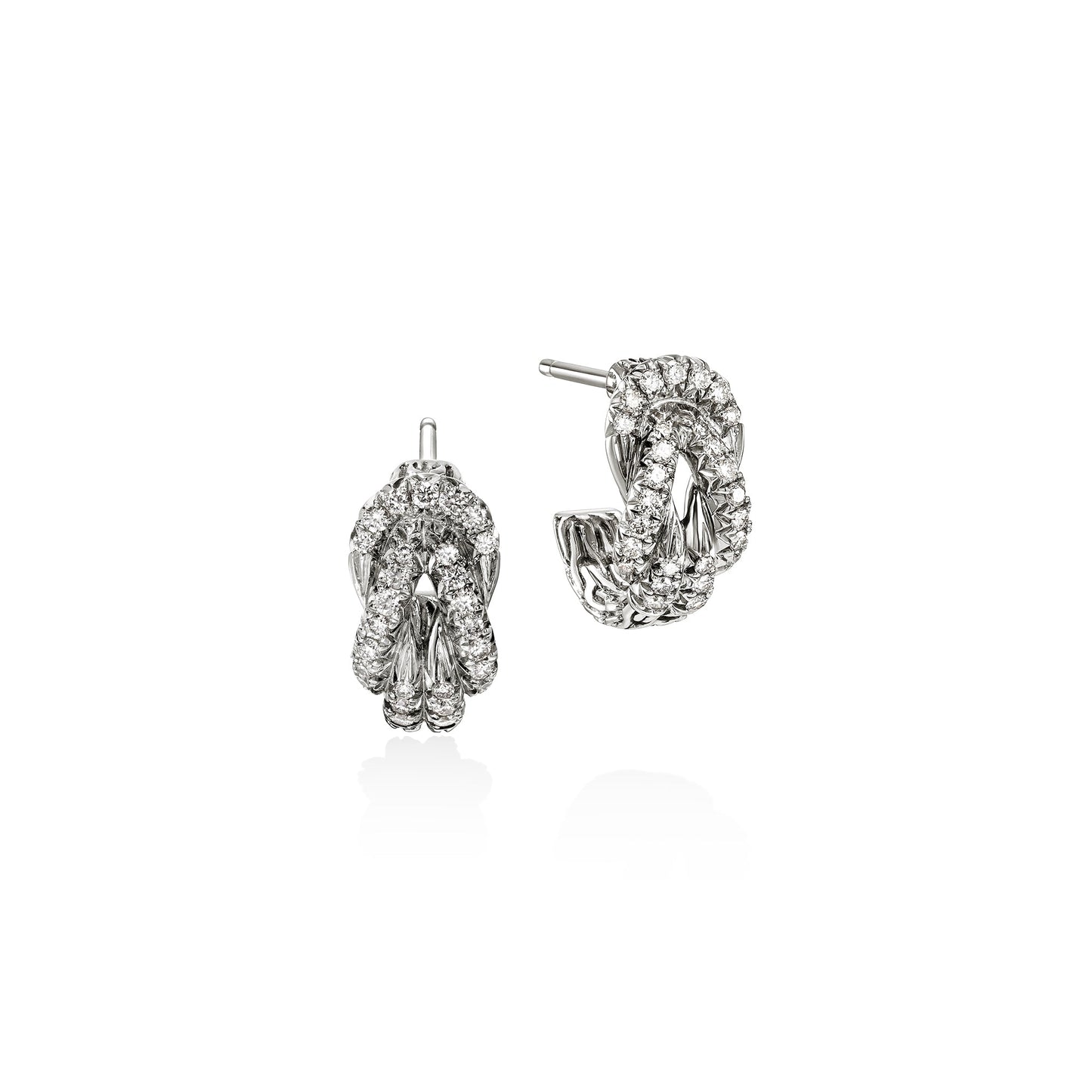 Love Knot Silver Pave' Diamond Small Hoop Earrings