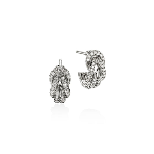 Love Knot Silver Pave' Diamond Small Hoop Earrings
