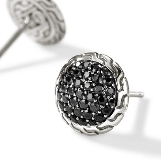 JH Essential Pavé Stud Earring, Sterling Silver, Gemstones (Black Sapphire), 10MM