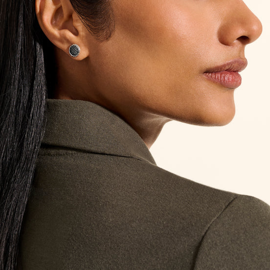 JH Essential Pavé Stud Earring, Sterling Silver, Gemstones (Black Sapphire), 10MM