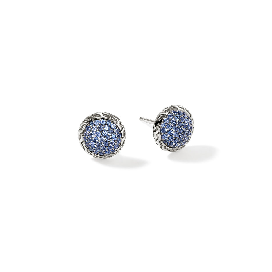 JH Essential Pavé Stud Earring, Sterling Silver, Gemstones (Blue Sapphire), 10MM