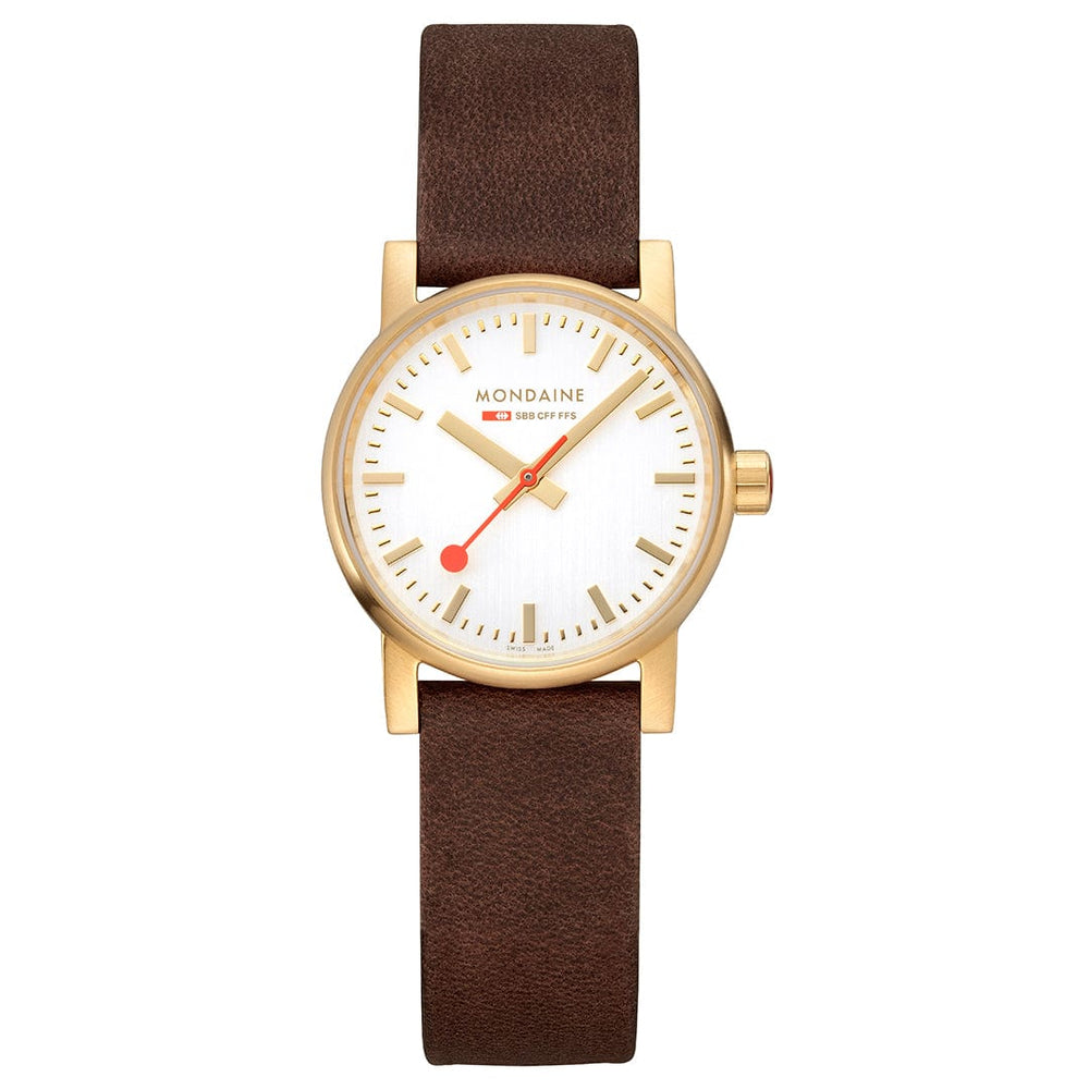 EVO2 SILVER DIAL - BRUSHED IP GOLD CASE - BROWN LEATHER - 30 MM