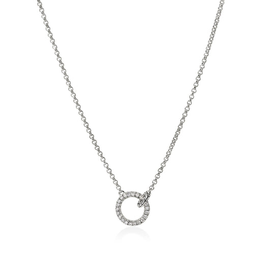 Essentials Silver 2 mm Mini Rolo Chain Interlocking Necklace, 16/18 Inch Adjustable . Diamond Circle