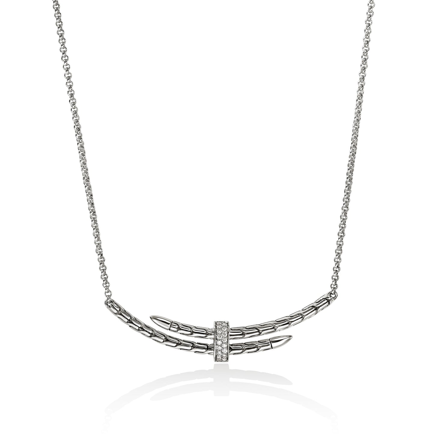 John Hardy Spear Silver Diamond Pave Station