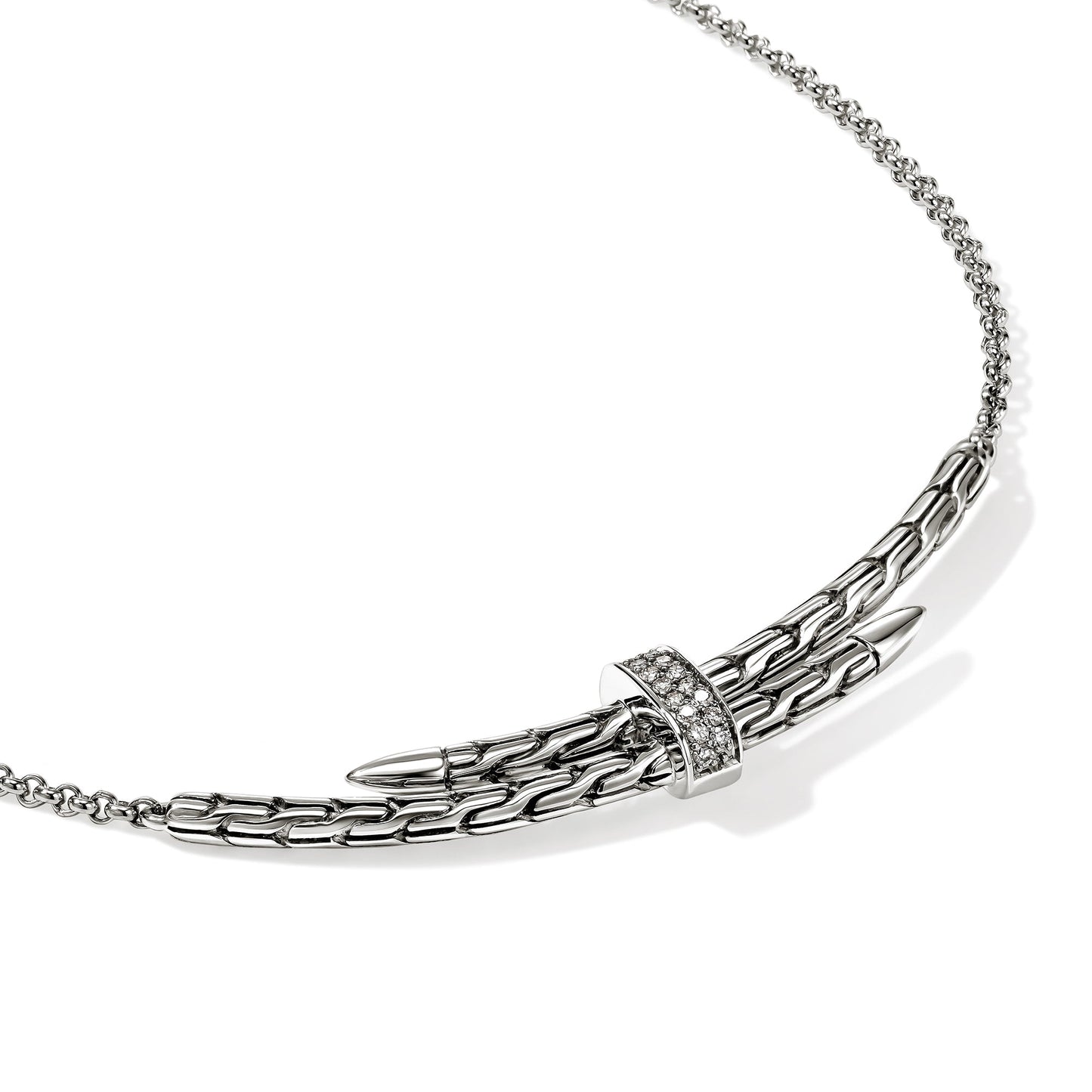 John Hardy Spear Silver Diamond Pave Station