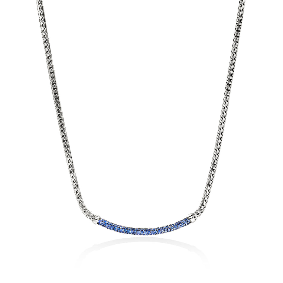 JH Essential Pavé Necklace, Sterling Silver, Gemstones (Blue Sapphire), 2.5MM