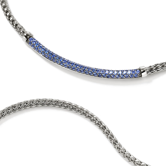 JH Essential Pavé Necklace, Sterling Silver, Gemstones (Blue Sapphire), 2.5MM