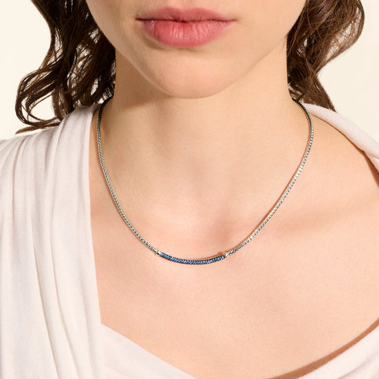 JH Essential Pavé Necklace, Sterling Silver, Gemstones (Blue Sapphire), 2.5MM