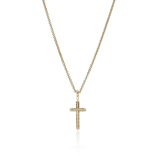 JH Essentials 14KY Spiritual 1.5 mm Rolo Chain With Carved Chain Cross Pendant , 16/18 Inch Chain