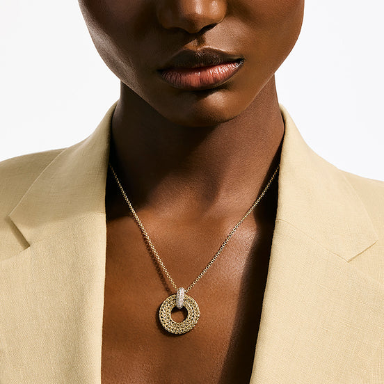 Icon Link Pendant Necklace, Gold, Diamonds .21 ctw, 2MM