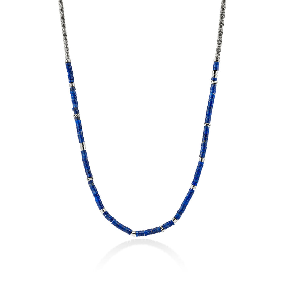 Heishi Chain Necklace, Sterling Silver, Hardstones (Lapis Lazuli)