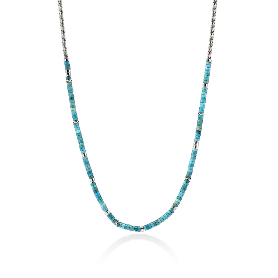 Heishi Chain Necklace, Sterling Silver, Hardstones (Turquoise)