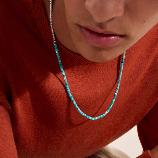 Heishi Chain Necklace, Sterling Silver, Hardstones (Turquoise)