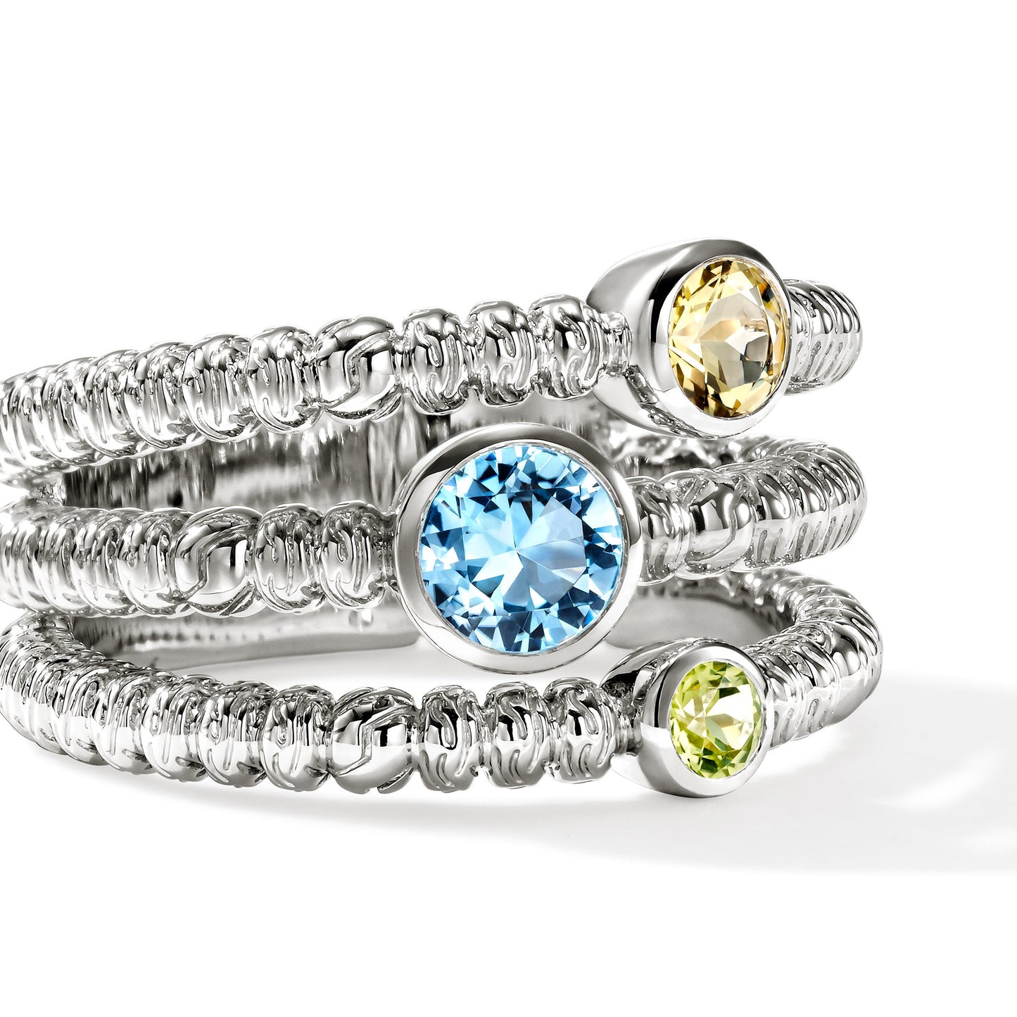 Heishi Gem Ring, Sterling Silver, Swiss Blue Topaz, Lemon Quartz, Peridot official John Hardy product image 2