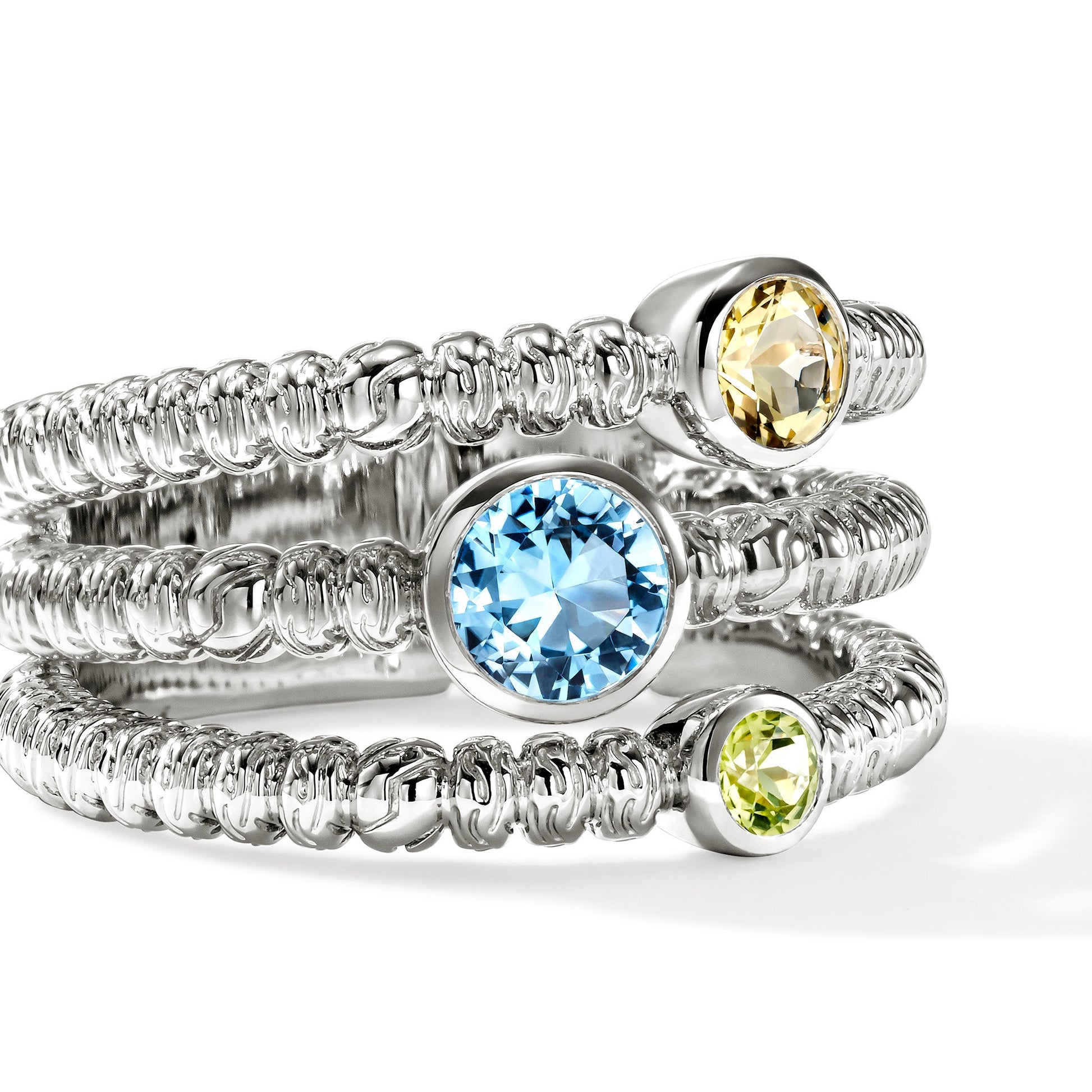 Heishi Gem Ring, Sterling Silver, Swiss Blue Topaz, Lemon Quartz, Peridot official John Hardy product image 2